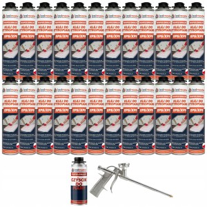 24 x Klej do styropianu pistoletowy EPS XPS pianka klejąca 750ml IZOLMASTER + pistolet + czyścik