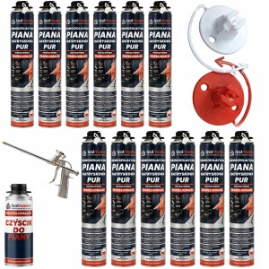 12 x Piana PUR Pianka Natryskowa Termoizolacyjna Izolmaster 850ml+2 dysze GRATIS + Pistolet + Czyścik